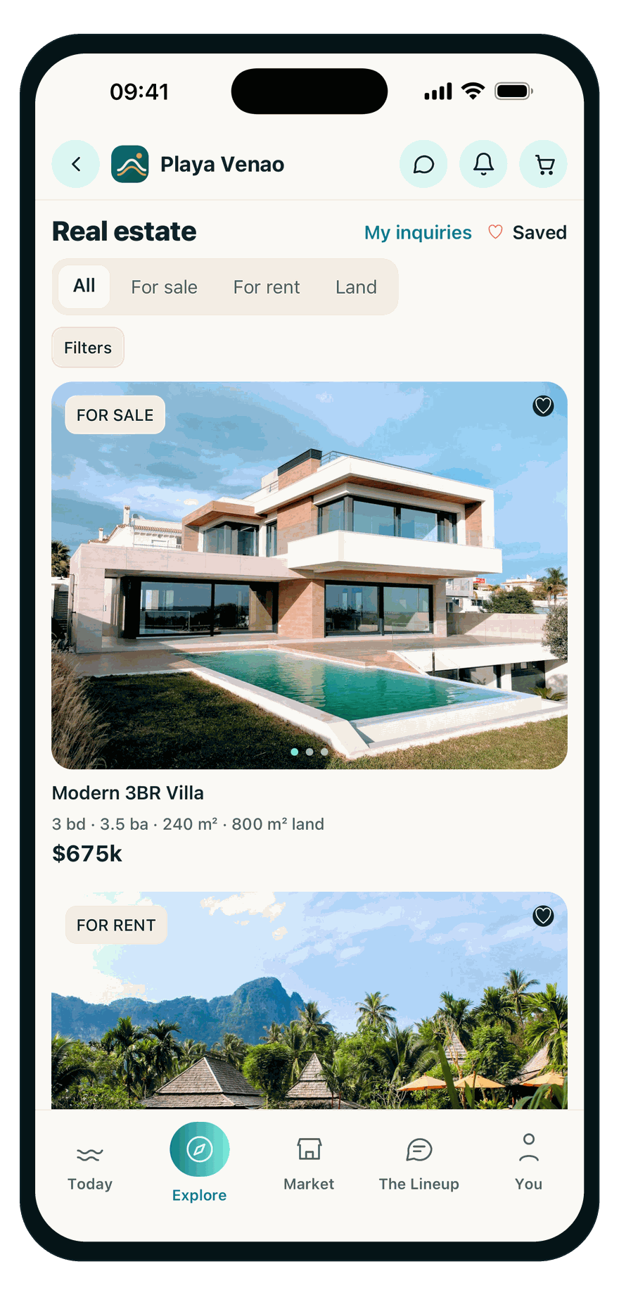 Bellamente presentados a compradores en el pueblo, en la app Coastly